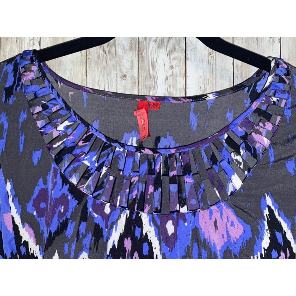 5/48 Purple Blue Multicolor Short Sleeve Tie Waist Dress Size XS Saks - Picture 4 of 11